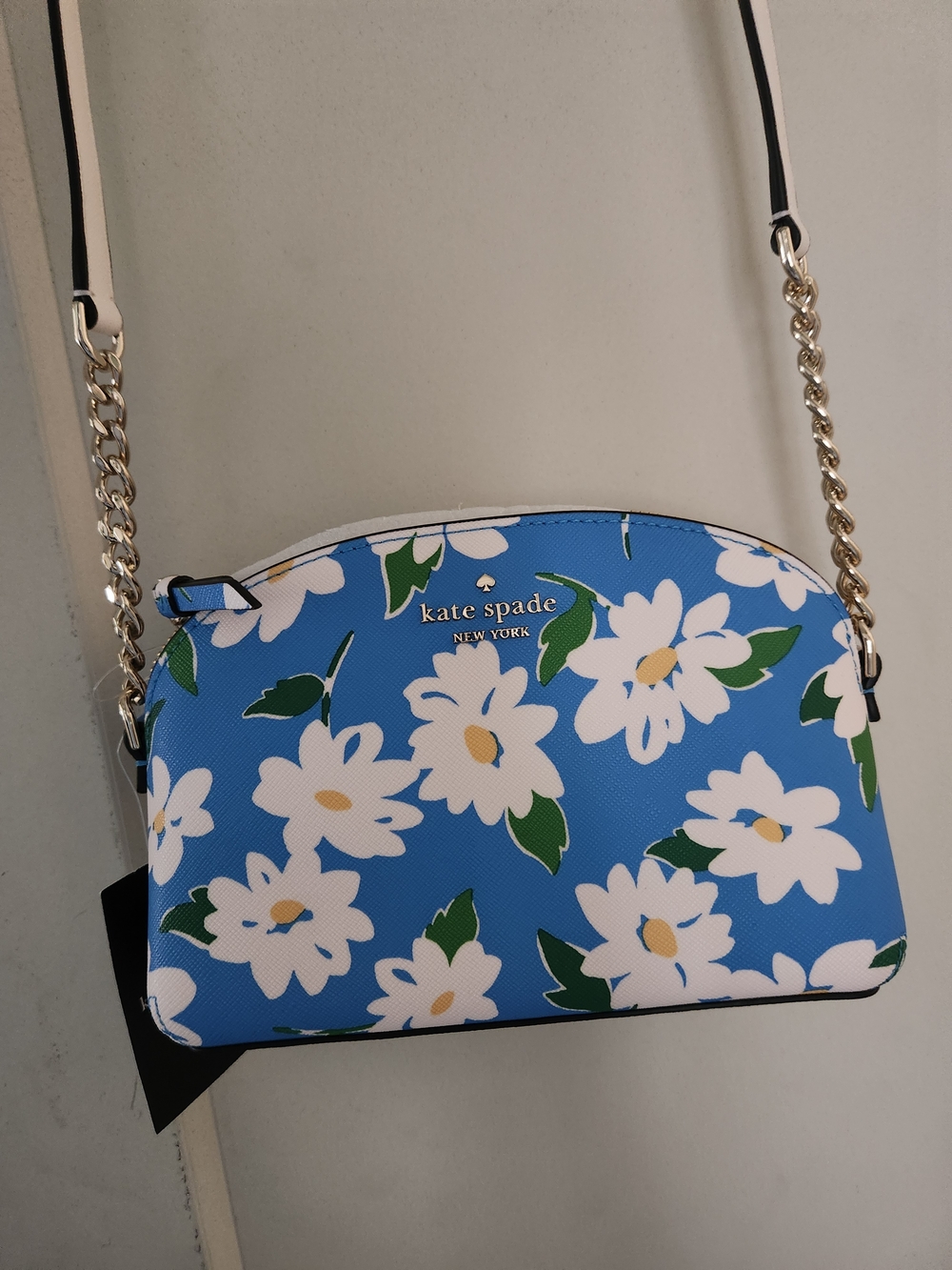 Kate Spade Blue Floral Dome Crossbody w Gold Chain/Leather Strap NWT